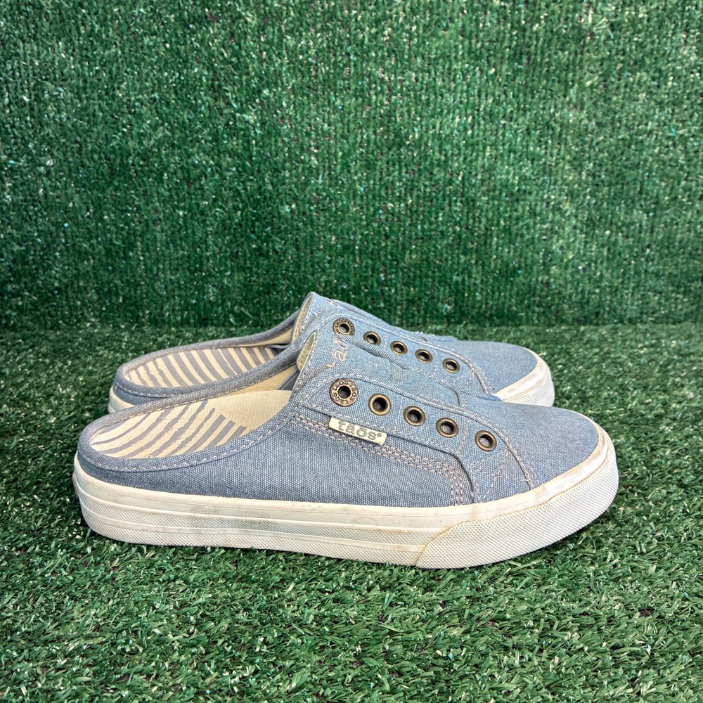 Taos EZ Soul Canvas Slip On Backless Comfort Sneaker Mules Blue Womens Size 6